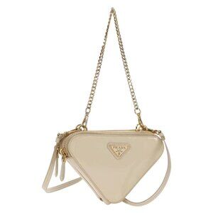 PRADA Triangle Mini Pouch Enamel 2way Ivory Gold 1NR015 Auth 147726M